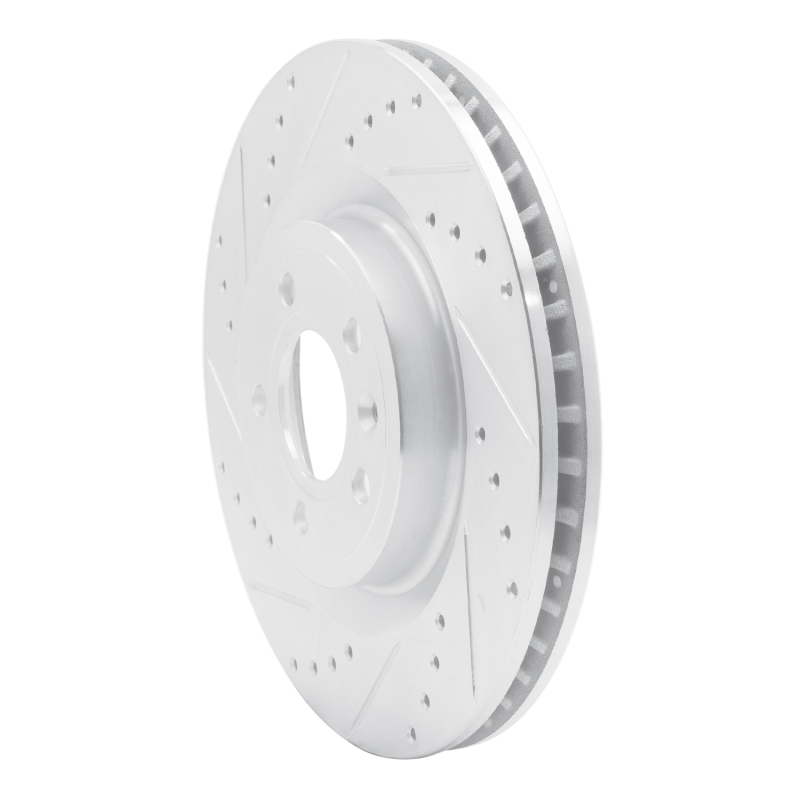 Ford Mustang Brake Rotor (1) - Front Left - R1 Concepts - Drilled & Slotted - Silver - `11-`14